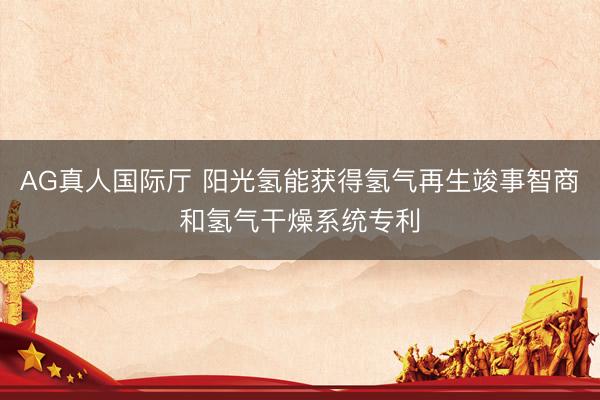 AG真人国际厅 阳光氢能获得氢气再生竣事智商和氢气干燥系统专利
