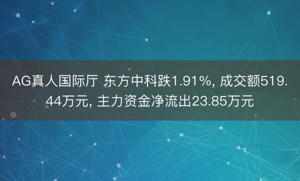 AG真人国际厅 东方中科跌1.91%， 成交额519.44万元， 主力资金净流出23.85万元